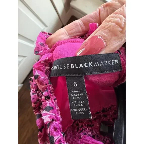 WHBM Pink Floral Applique Burnout Halter Smock-Neck Midi - Picture 6 of 11